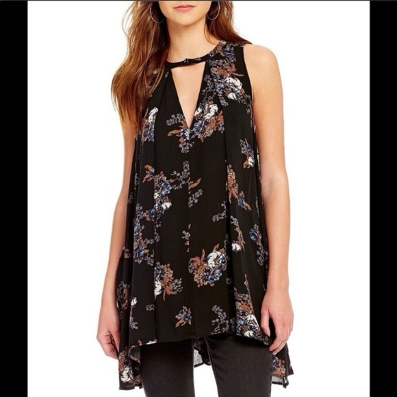 Free People Tops - Free People Trapeze Sleeveless Tree Swing Tunic Top Size S Black Floral